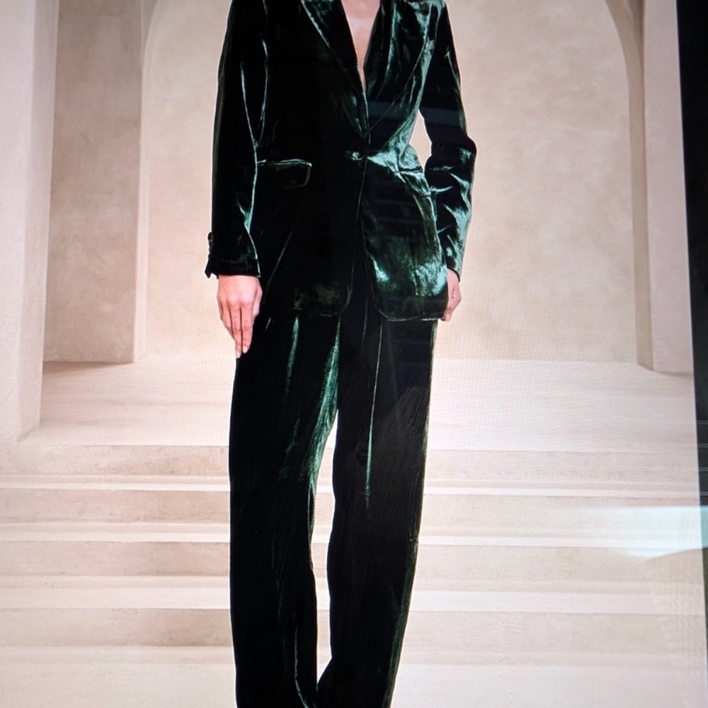 Banana Republic Norte Crushed Green Velvet Pleated Pants Trousers 6 Long